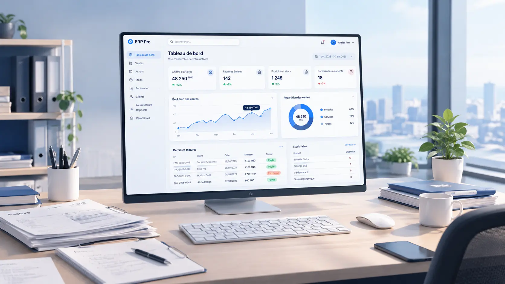 Dashboard centralizing sales, stock and finances